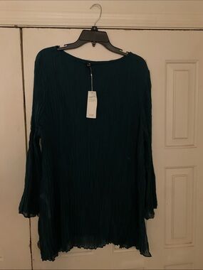 Eileen Fisher Deep Teal Crinkled Sheer Silk Top